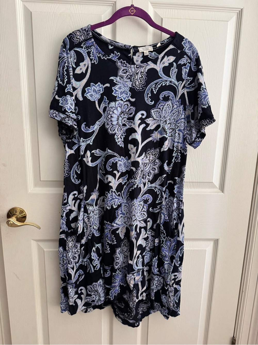 Fat Face Black Tunic Dress with Light Blue Floral Paisley Print